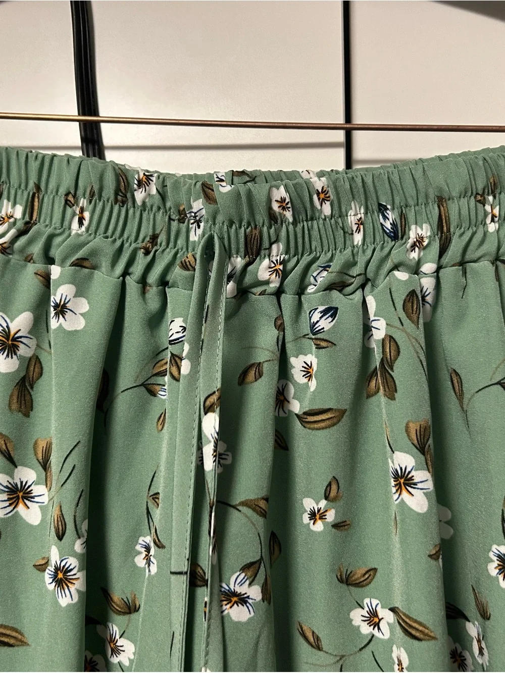 Green Floral Elastic Waist Maxi Skirt